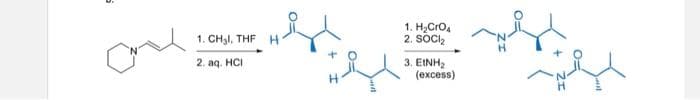1. CH₂l, THF H
2. 10. HCI
1. HaCrO
2. SOCla
3, EINH
(0XC088)
ہ