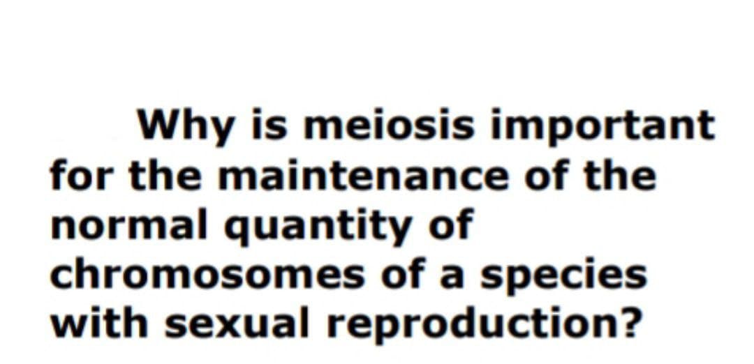 Why is meiosis important
for the maintenance of the
normal quantity of
chromosomes of a species
with sexual reproduction?
