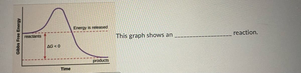 Energy is released
reactants
This graph shows an
reaction.
AG < 0
products
Time
Gibbs Free Energy
