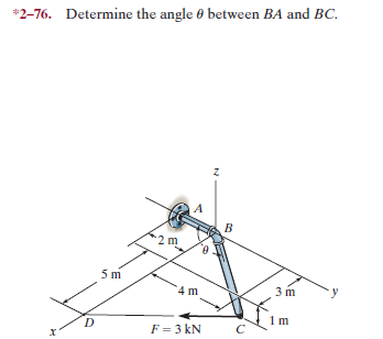 *2-76. Determine the angle 0 between BA and BC.
F = 3 kN
х
