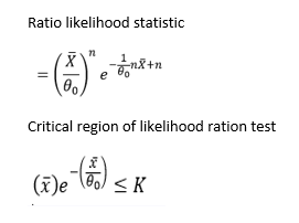 Ratio likelihood statistic
X
- ()*++*²*
e
+12
Critical region of likelihood ration test
(i)e-(+) ≤K