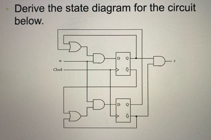 Derive the state diagram for the circuit
below.
D
Q
Clock
-
D Q
10
