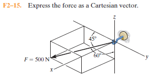 F2–15. Express the force as a Cartesian vector.
45°
F = 500 N'
