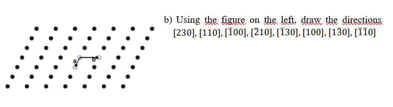 b) Using the figure on the left. draw the directions
[230], [110], [100], [210], [130], [100], [130], [110]

