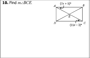 10. Find MZBCE.
(7x + 5)°
4.
(11x - 3)
