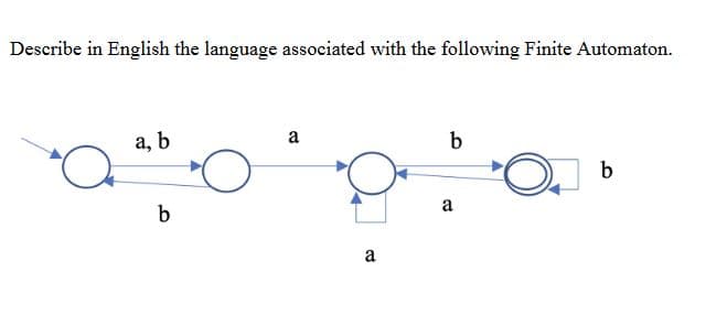 Describe in English the language associated with the following Finite Automaton.
а, b
a
b
b
a
a
