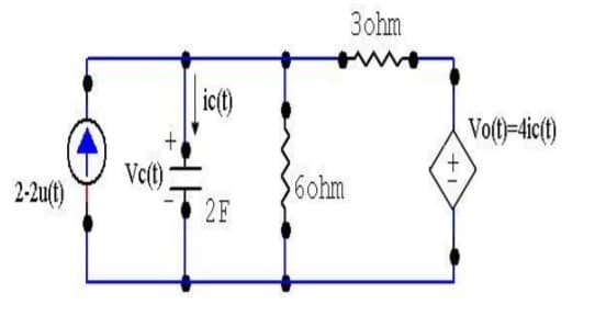 3ohm
ic(t)
Vott)=4ict)
2-2u(t)
$6ohm
2F
