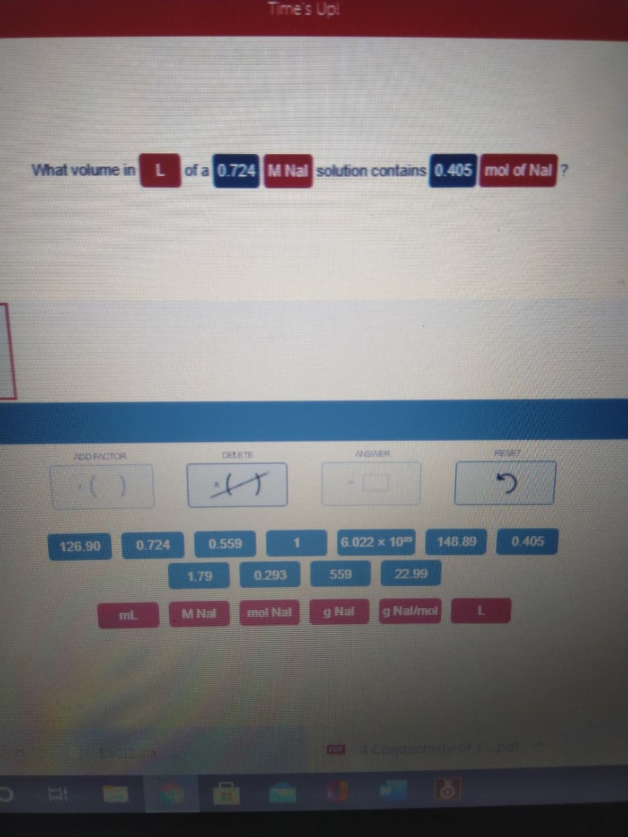 What volume in Lofa 0.724 M Nai solution contains 0.405 mol of Nal ?
