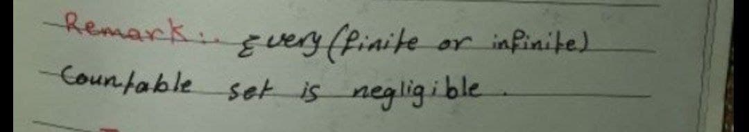 Remark: Every (finite
-Countable set is negligible
or infinite)