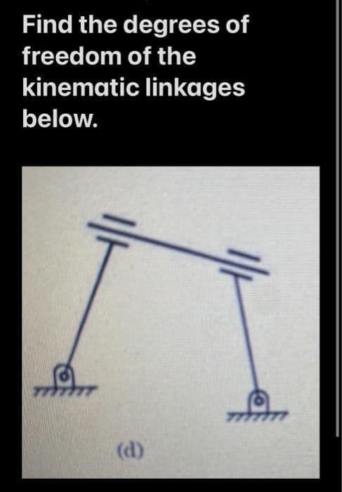 Find the degrees of
freedom of the
kinematic linkages
below.
(d)
