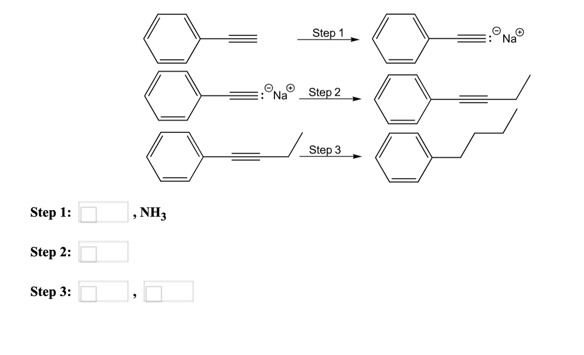 Step 1
Na
Na
Step 2
Step 3
Step 1:
, NH3
Step 2:
Step 3:
