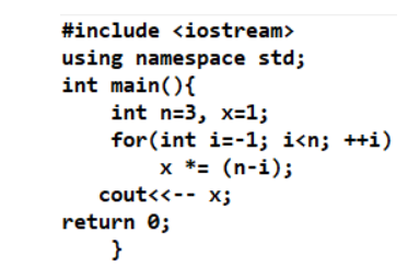 #include <iostream>
using namespace std;
int main(){
int n=3, x=1;
for(int i=-1; i<n; ++i)
x *= (n-i);
cout<<-- x;
return 0;
}
