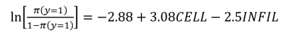 r(y=1)
L1-T(y=1)]
In[₁2
=
-2.88 + 3.08CELL – 2.5INFIL