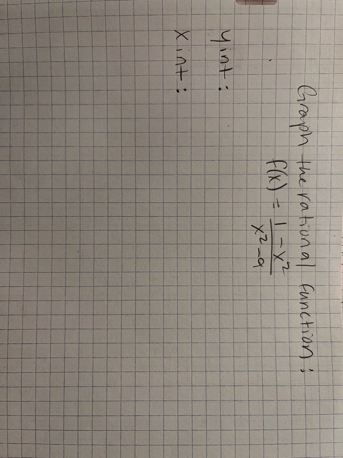 Graph the ration
yint:
Xint:
the rational function:
f(x) = 1-x²
x2-а
X²