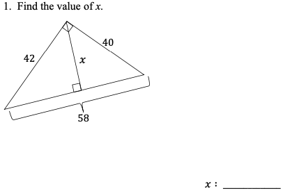 1. Find the value of x.
40
42,
58
