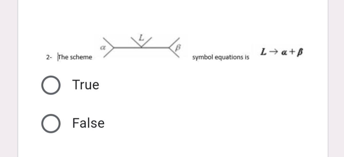L→ a+B
2-
The scheme
symbol equations is
True
O False
