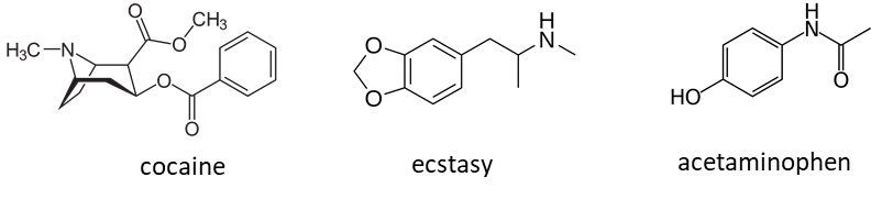 CH3
H3C-N.
соcaine
ecstasy
acetaminophen
