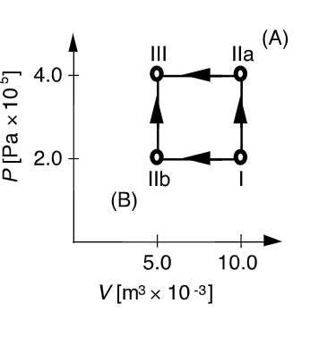 P[Pa x 10°]
4.0
2.0
(B)
|||
llb
5.0
V [m³ x 10-³]
lla
I
10.0
(A)