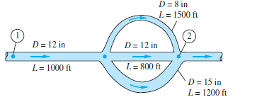 D = 8 in
L= 1500 ft
D= 12 in
D= 12 in
L= 1000 ft
L= 800 ft
D = 15 in
L= 1200 ft
