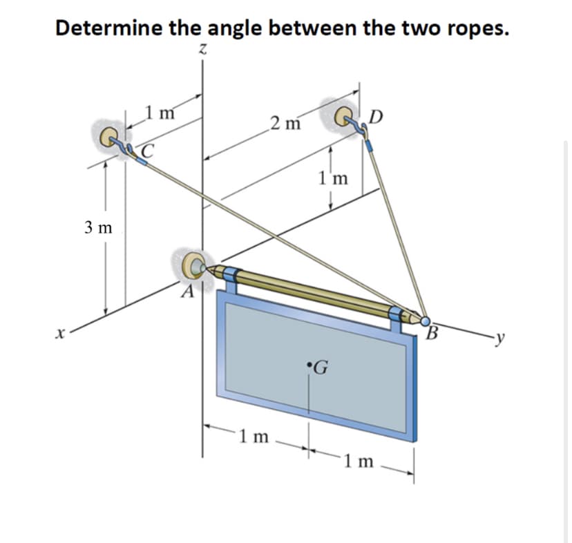 Determine the angle between the two ropes.
1 m
2 m
1'm
3 m
B
•G
1 m
1m
