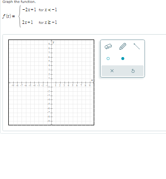 Graph the function.
-2x+1 for X<-1
f(x) =
2x+1 far x2-1
15.
14+
1st
12+
