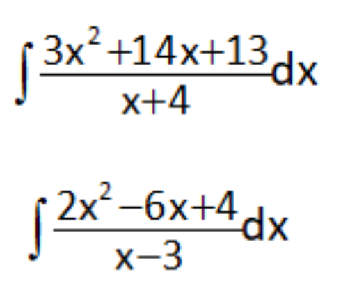 3x²+14x+13dx
х+4
2x²-6x+4dx
x-3
