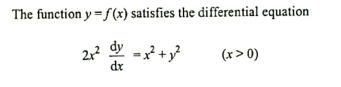 The function y = f (x) satisfies the differential equation
2 y - +y}
dr
(x > 0)
