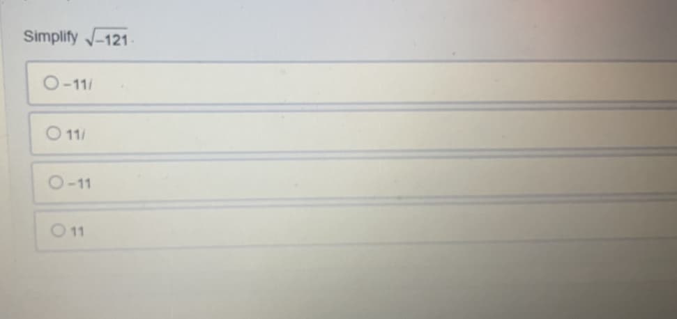 Simplify -121
O-11/
O 11/
O-11
O11

