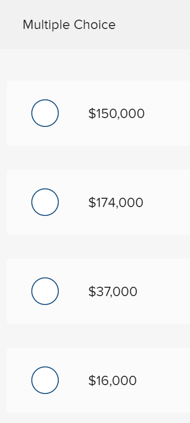 Multiple Choice
$150,000
$174,000
$37,000
$16,000

