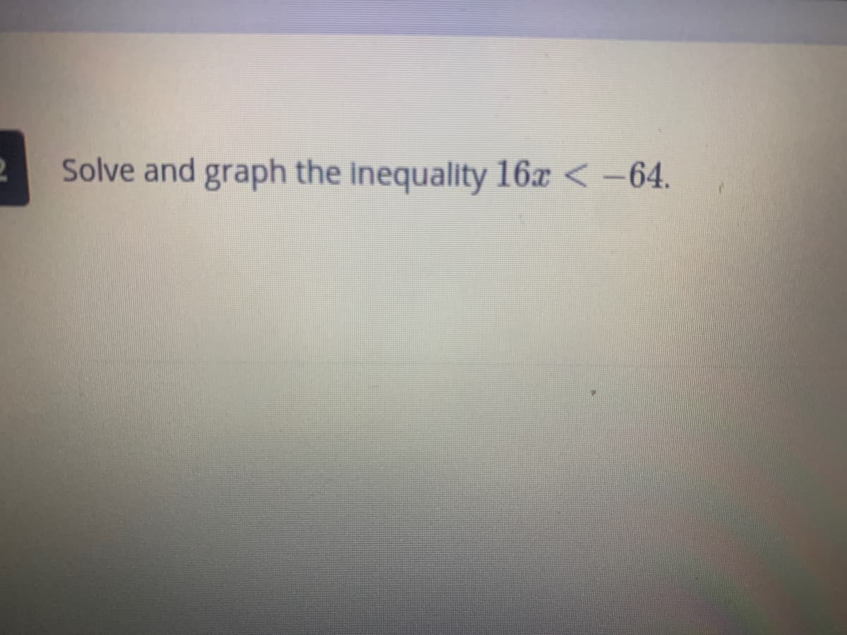 Solve and graph the Inequality 16x < -64.
