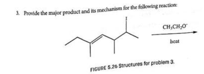 3. Provide the major product and its mechanism for the following reaction:
CH;CH,0
beat
FIGURE 5.26 Structures for problem 3.
