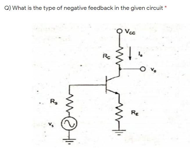 Q) What is the type of negative feedback in the given circuit *
Vcc
Rc
Rs
RE
