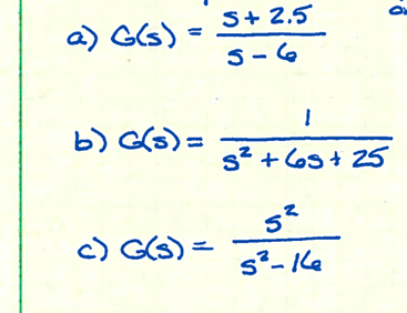 a) G(s)
b) G(s)=
c) G(s) =
S+2.5
3-6
1
S² +65 +25
N
5²
5²-16