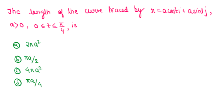 The length ol the urve traud by n=acstit asinti,
a>0, ostLI is
Ra/2
© 4rQ?
