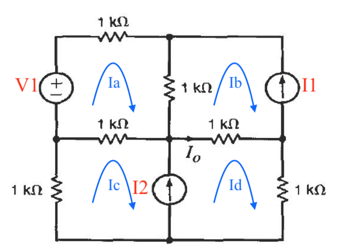 1 K2
V1(+
Ia
1 kN
Ib
I1
1 kN
1 kn
1 kN
Ic \12
Id
1 kn
