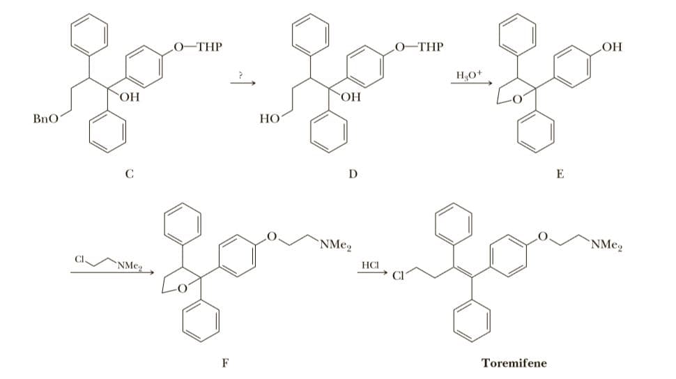 0-THP
0-THP
HO
Ho+
ОН
OH
BnO
НО
C
D
Cl.
NMeg
HCI
F
Toremifene
