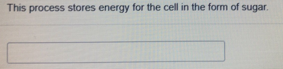 This process stores energy for the cell in the form of sugar.
