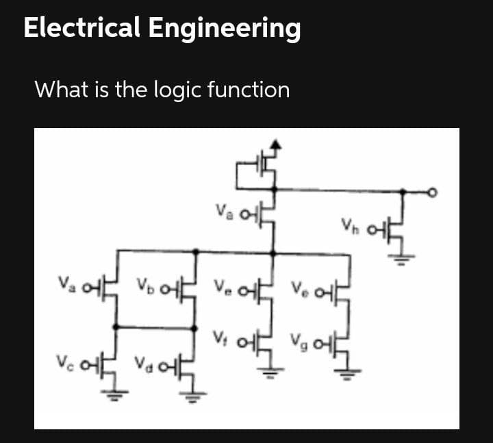 Electrical Engineering
What is the logic function
Va
Vp o
Vg
Ve 에 Va에
오
