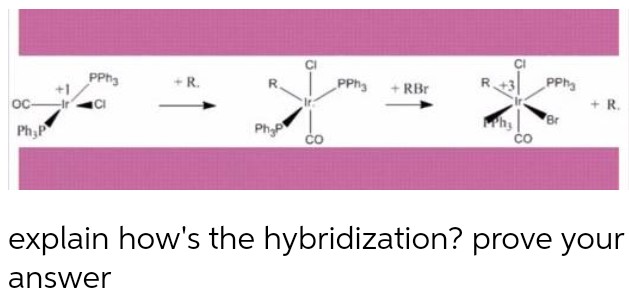 +R.
RBr
PPh
oc-
+ R.
Br
Ph,P
PhP
čo
explain how's the hybridization? prove your
answer
