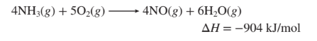 4NH3(g) + 502(8)
4NO(g) + 6H,O(g)
AH = -904 kJ/mol
