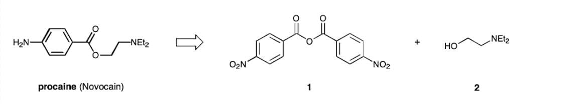 H₂N-
procaine (Novocain)
-NEt₂
O₂N
1
NO₂
HO
2
NEt₂