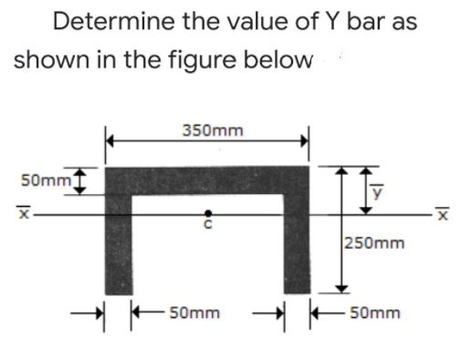 Determine the value of Y bar as
shown in the figure below
350mm
50mm
x-
250mm
50mm
50mm
