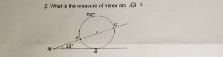 2. What is the measure of minor arc AB?
192
M 20
