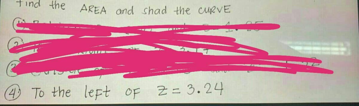 tind the
AREA and shad the CURVE
4 To the lept oF 2= 3.24
