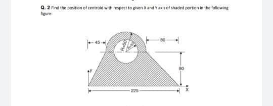 Q. 2 Find the pasition of centraid with respect to given X and Y akis af shaded portian in the following
figure:
225
