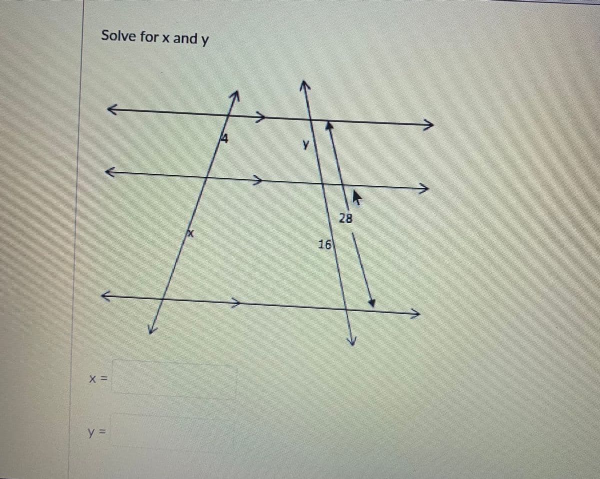 Solve for x and y
28
16
%3D
