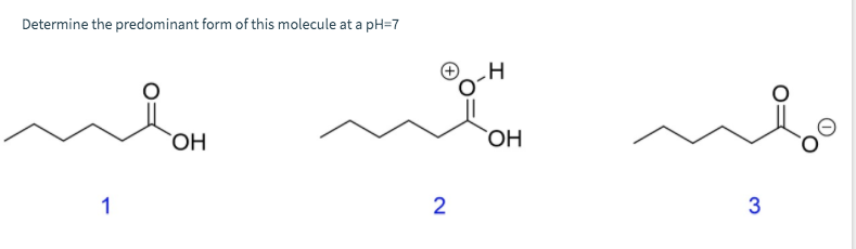 Determine the predominant form of this molecule at a pH=7
1
ОН
2
н
OH
3