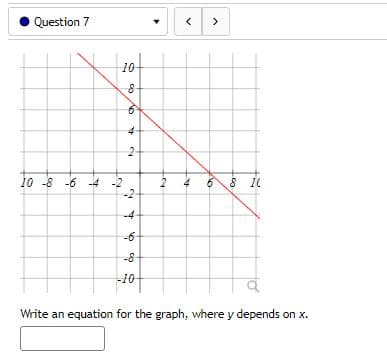 10
8
6
4-
2
Question 7
10 -8 -6 -4 -2
6
8 10
-2
-4
-6
-8
-10
Write an equation for the graph, where y depends on x.
L
2
4