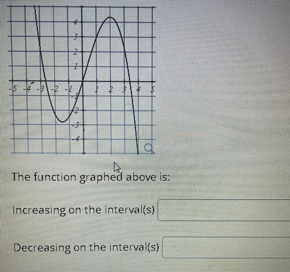 1オ14- 4
The function graphed above is
Increasing on the interval(s)
Decreasing on the interval(s)
