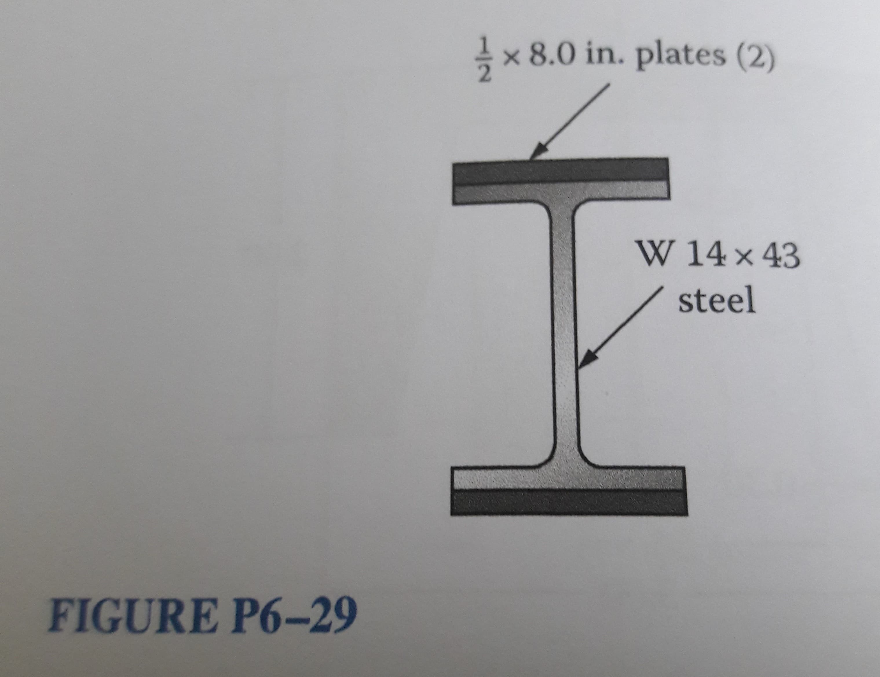 × 8.0 in. plates (2)
W 14 x 43
steel
FIGURE P6-29
1/2
